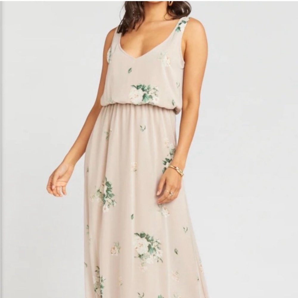Show Me Your MuMu Kendall Maxi Dress Size XL Cream Green Floral Chiffon Low Back - Picture 4 of 12